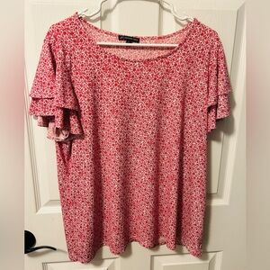 Top Adriana Papell Floral layered sleeve knit shirt 1x